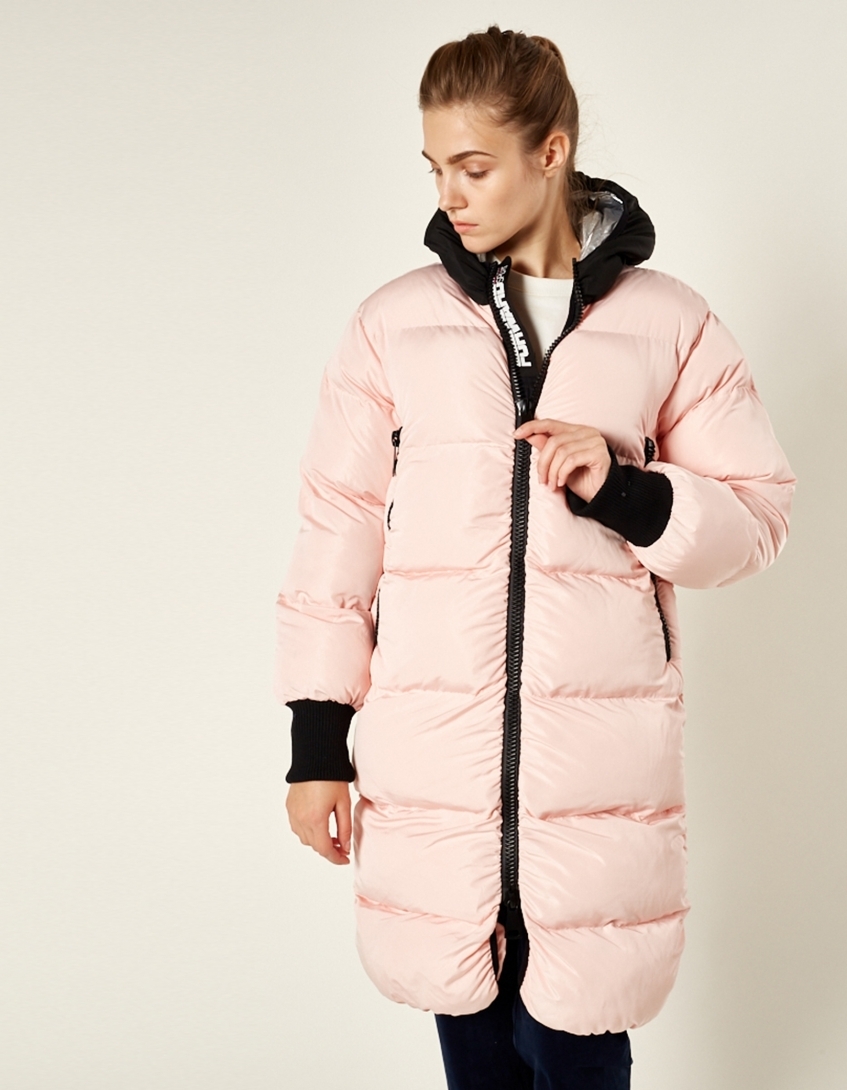 Пальто утепленное женское (розовый/черный)