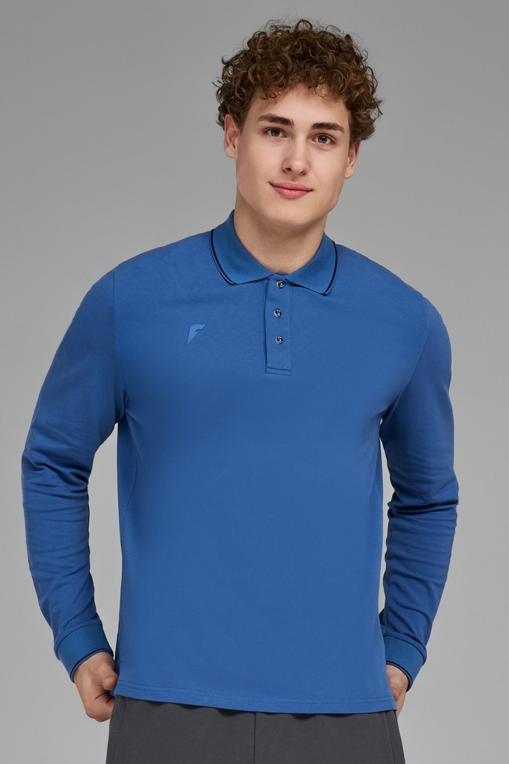 Рубашка поло с длин.рукавом мужская (голубой/голубой)
